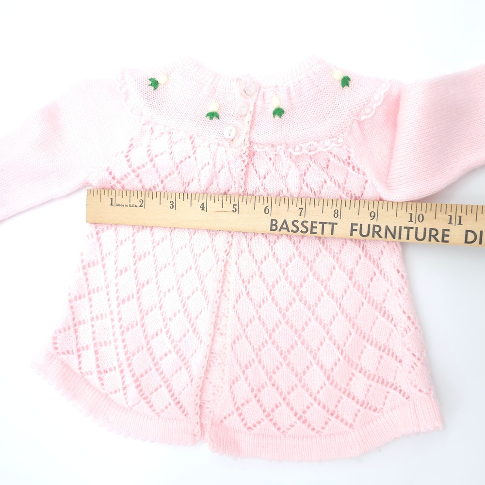Tiny Togs Mervyn's Vintage Pink Pointelle Knit Floral Cardigan Sweater 0-6M - Picture 6 of 6